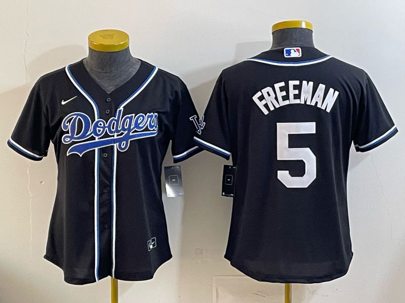 Women Nike 2026 Los Angeles Dodgers #5 Freeman Black Game MLB Jersey 01->women mlb jersey->Women Jersey